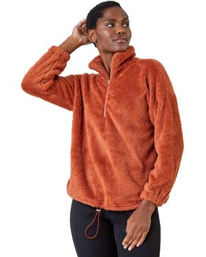 Roman Half Zip Sherpa Fleece Sweatshirt - Orange