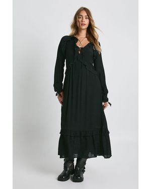Boohoo Long Sleeve Maxi Dress With Frill Detail - Black