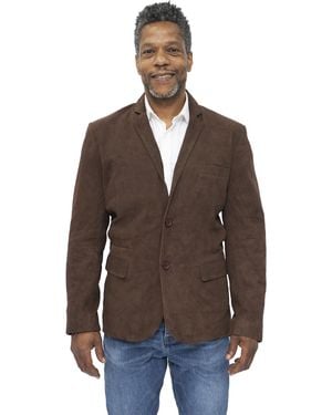 Infinity Leather Slim Goat Suede Italian Blazer Jacket-Alexandria - Brown