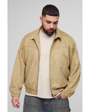 BoohooMAN Plus Faux Suede Western Zip Up Boxy Oversized Jacket - Natural