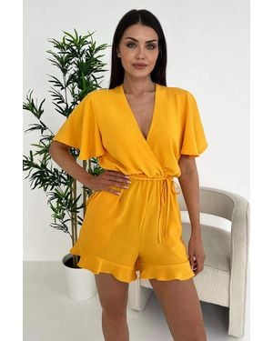 AX Paris Butterfly Sleeve Wrap Top Tie Waist Playsuit - Yellow
