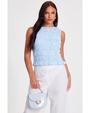 Quiz Jacquard Gathered Top - Blue