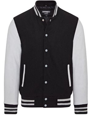Infinity Leather Letterman Baseball Wool Varsity Bomber Jacket - Black