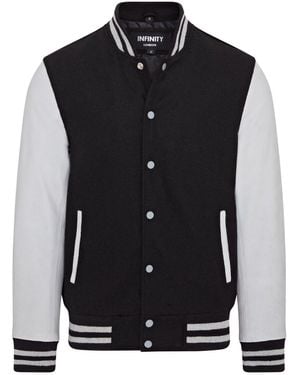 Infinity Leather Letterman Baseball Wool Varsity Bomber Jacket - Black