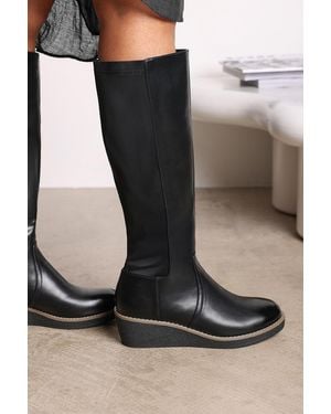 Where's That From Wheres 'Livia' Knee High Wedge Boot With Stitch Detail - Black