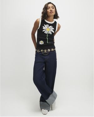 River Island Jumper Knitted Daisy Sleeveless Cotton - Blue