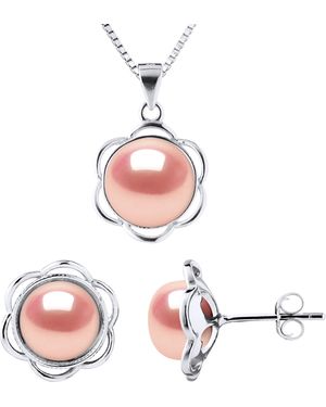 Diadema Adornment Necklace & Earrings Petal Freshwater Pearl 8-9Mm Natural 925 - Pink