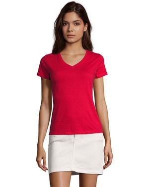 Sol's Ladies Imperial V Neck T-Shirt - Red