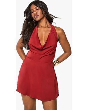Boohoo Cowl Neck Romper - Red