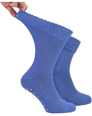 Dr.Socks Extra Wide Winter Bed Socks With Grips - Blue