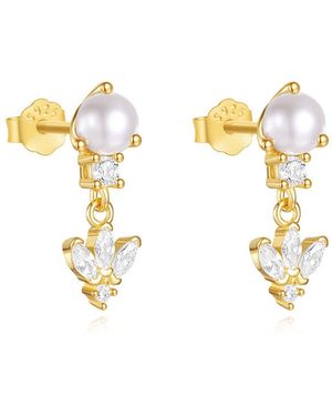 The Jewellery Stockroom 18Ct Plated Sterling Pearl Cz Arrow Drop Earrings - Metallic