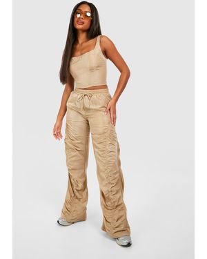 Boohoo Parachute Ruched Trouser - Natural