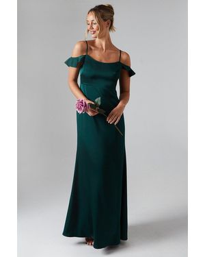 Oasis Cold Shoulder Satin Bridesmaids Midaxi Dress - Green