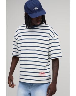 BoohooMAN Limited Edition Stripe Short Sleeve T-Shirt - Blue