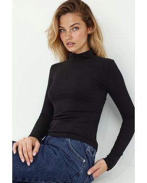 Hiccup Slim Fit Turtleneck Long Sleeve Top - Black
