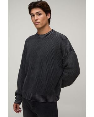 BoohooMAN Relaxed Acid Washed Rib Knitted Jumper - Blue