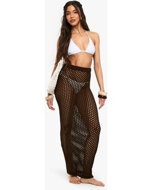 Boohoo Beach Crochet Knitted Maxi Skirt - Brown