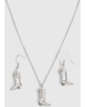 Boohoo Western Boot Jewellery Set Denim - White