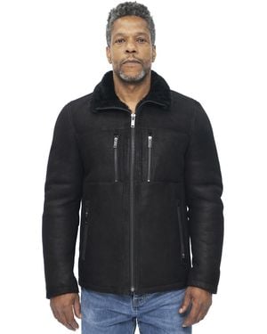 Infinity Leather Sheepskin Biker Bomber Jacket-Agboville - Black