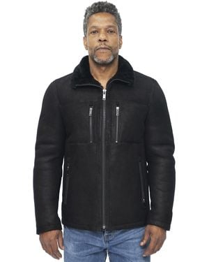 Infinity Leather Sheepskin Biker Bomber Jacket-Agboville - Black