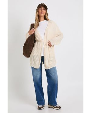 Boohoo Soft Knit Tie Waist Oversized Boyfriend Cardigan - Blue