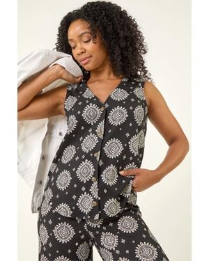Roman Petite Abstract Print Button Blouse - Grey