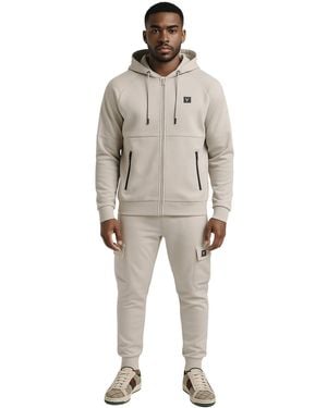 D Rock Zip Up Hoodie Joggers Tracksuit Set - Grey