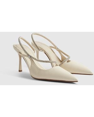 River Island Slingback Court Shoes Cream Diamante Heels - Metallic