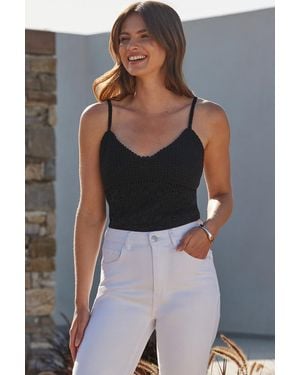 Sosandar Crochet Cami Top - Black