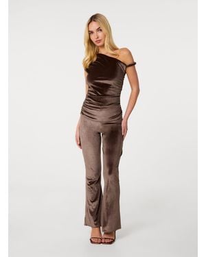 Pink Vanilla Velvet Flare Trousers - Natural