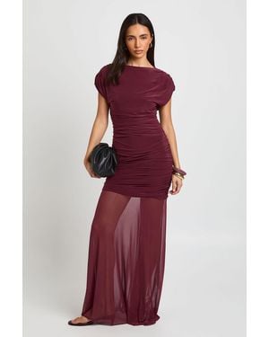 Boohoo Ruched Bodice Asym Neck Maxi Dress - Red