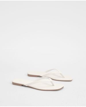 Boohoo Square Toe Flip Flops - Natural