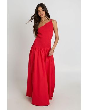 Boohoo Shirred Bodice Maxi Dress With Asymmetric Neckline