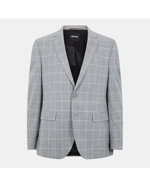 BOSS Jasper Plaid Flap Pocket Suit Jacket - Grey