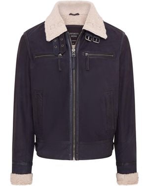 Infinity Leather Real Sheep Suede Bomber Aviator Jacket - Blue