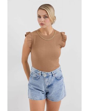 Bigdart Ribbed Sleeveless Crew Neck Blouse - Blue