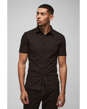 BoohooMAN Short Sleeve Stretch Fit Jersey Shirt - Black