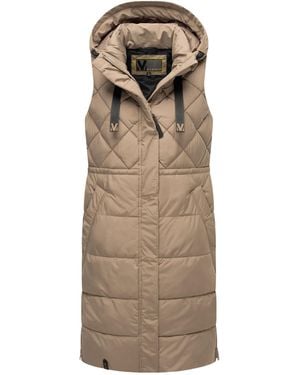 Marikoo Lange Gewatteerde Damesbodywarmer Met Capuchon – Narikaa - Naturel