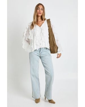 Boohoo Ruffle Chiffon Blouse - Blue