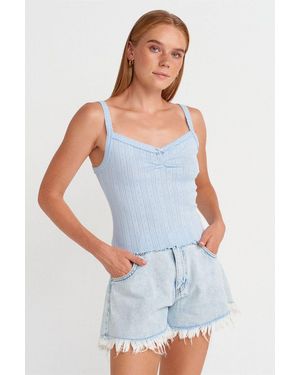 Dilvin Cotton Ribbed Square-Neck Cami Blouse - White