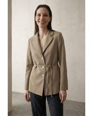 My Fashion Tie Detail Crepe Blazer Jacket - Natural