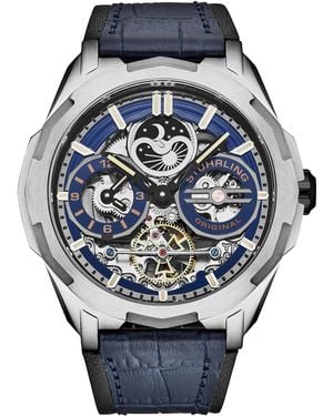 Stuhrling Dual Time Automatic Navigator 46Mm Skeleton - Blue