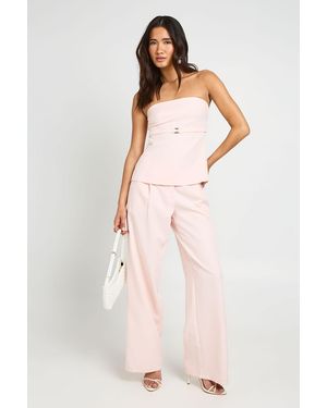 Boohoo Pleat Detail Wide Leg Tailored Trousers - Pink