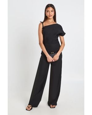 Boohoo Asymmetric Ruched Wide Leg Jumpsuit - Black