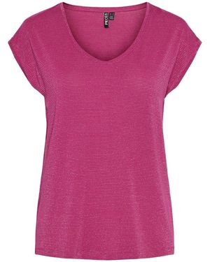 Pieces V-Neck Regular Fit T-Shirt - Purple