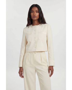 Karen Millen Petite Satin Tux Tailored Collarless Cropped Blazer - Natural