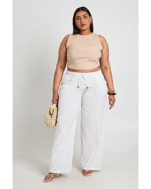 Boohoo Plus Beaded Detail Tie Wide Leg Trouser - White