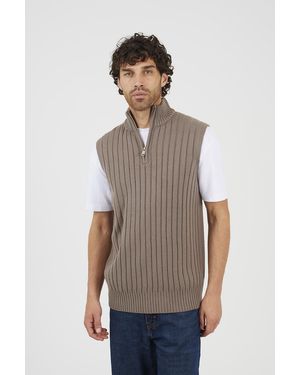 Brave Soul Sleeveless Quarter Zip Jumper - Grey
