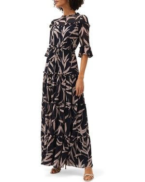 Phase Eight Amber Leaf Print Tiered Maxi Dress - Black