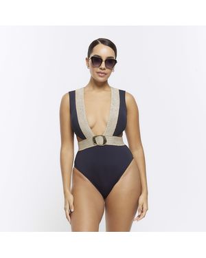 River Island Swimsuit Buckle Plunge - Blue